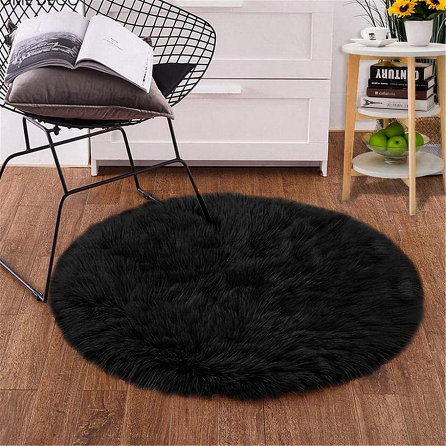 Goolela Round Rugs Black Circle Rug 4ft Fluffy Shaggy Area