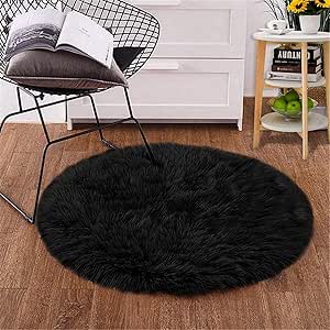 Amazon.com: Goolela Round Rugs Black Circle Rug 4ft Fluffy Shaggy Area ...
