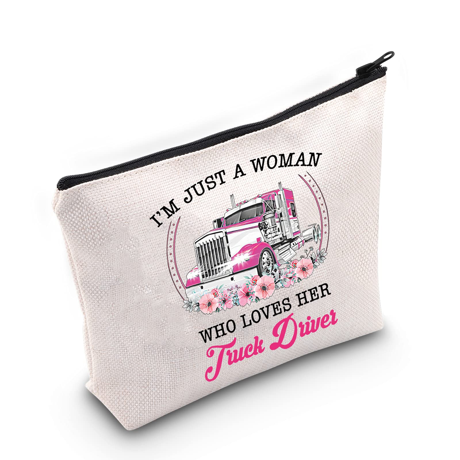LEVLO I'm Just A Women Who Loves Her Truck Driver Cosmetic Make Up Bag For Trucker Wife,Trucker Mom,Trucker Girlfriend