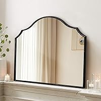 Besdomus Scalloped Arched Black Wall Mirror 32x24in - Modern Wooden Vanity Mantel Mirror for Bedroom Bathroom Entryway Small Apartment Decor