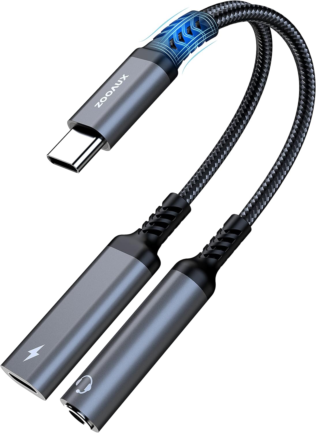 ZOOAUX USB C to 3.5mm Headphone and Charger Adapter,2 in 1 USB C to Aux Audio Jack with PD 60W Fast Charging Dongle Cable Cord for S23/S22/S21/S20 Ultra, iPad Pro, Pixel (Gray)