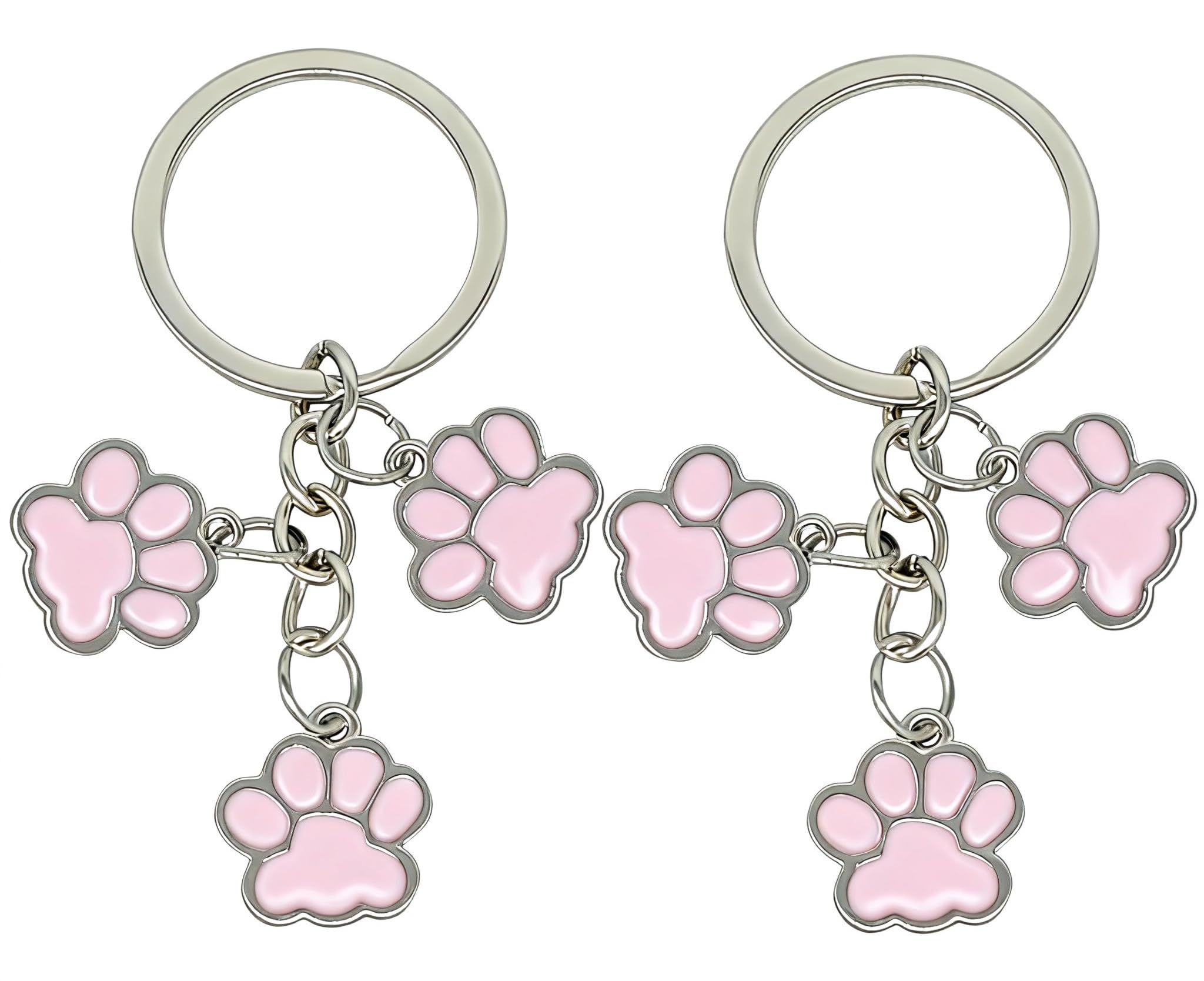 Moydolo Women's Pink 2Pcs Cat Paw Keychain Pendant Metal Animal Dog Claw Key Chain Keyring Charm Gift For Girls Backpack Purse