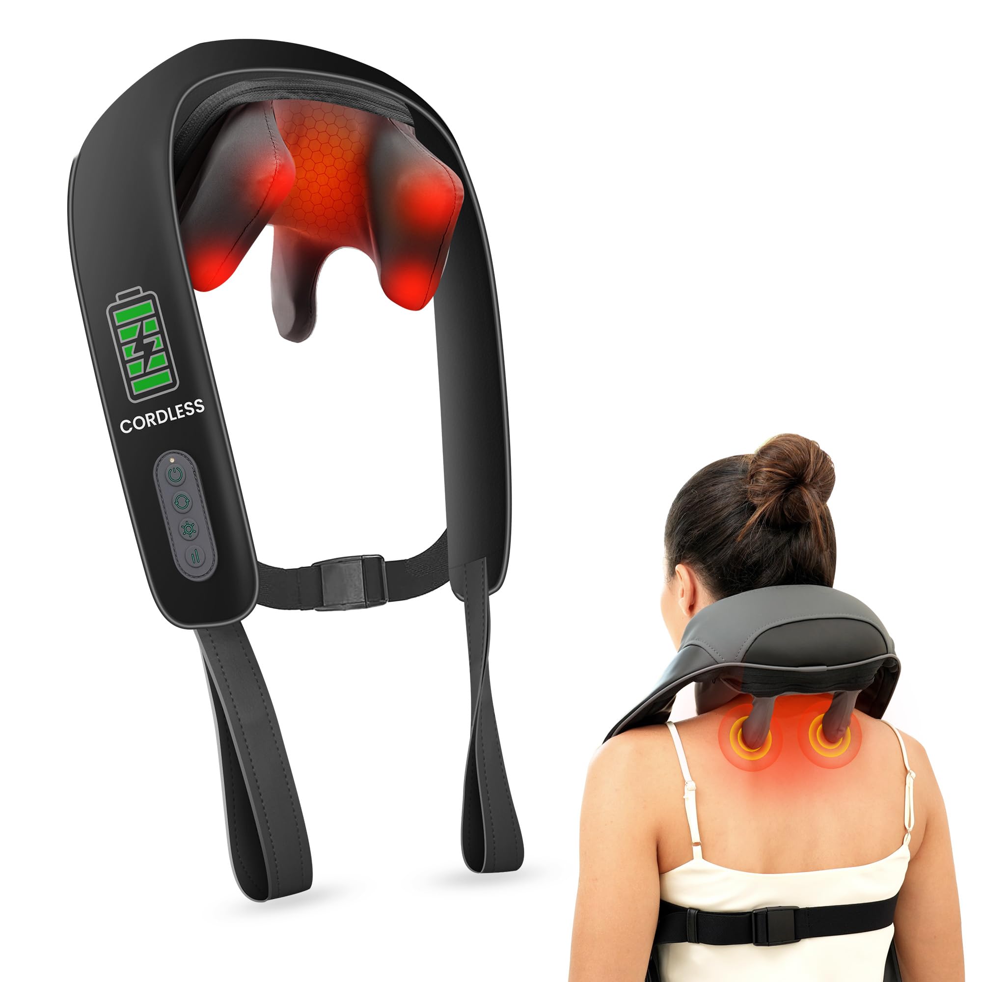 Snailax Masajeador de cuello inalámbrico 4D mejorado con calor, masajeador de cuello shiatsu eléctrico con amasador, masajeador para cuello, hombros, espalda, piernas, regalos para hombres y mujeres