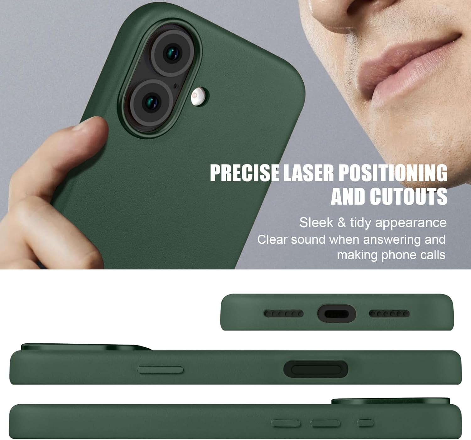 for iPhone 17 Leather Case Compatible with Magsafe, Top Grain Leather, Professional Slim Fit Shockproof, Metal Buttons & Camera Bump Frame Phone Protective Magnetic Cover Green - Image 5