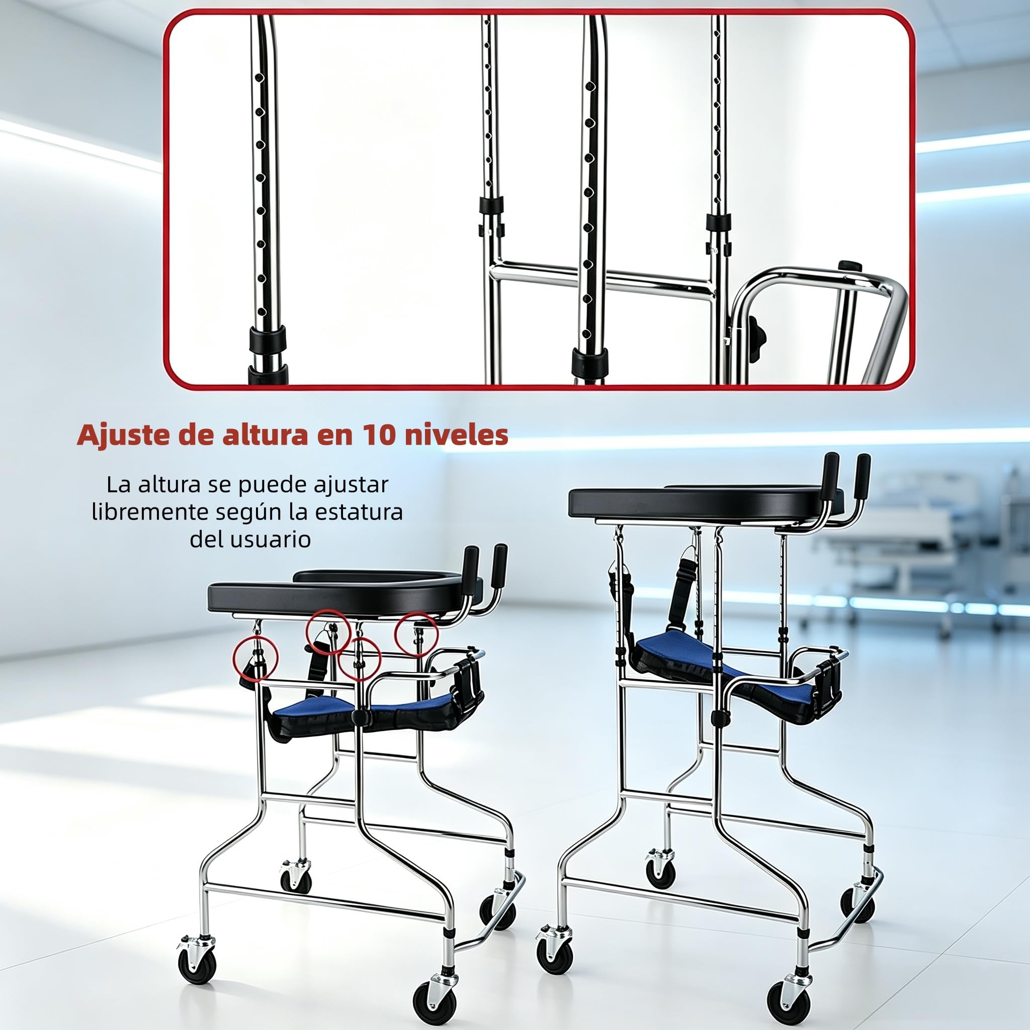 Ayuda Caminar Discapacitados,Andador Médico Portátil Altura Regulable，A