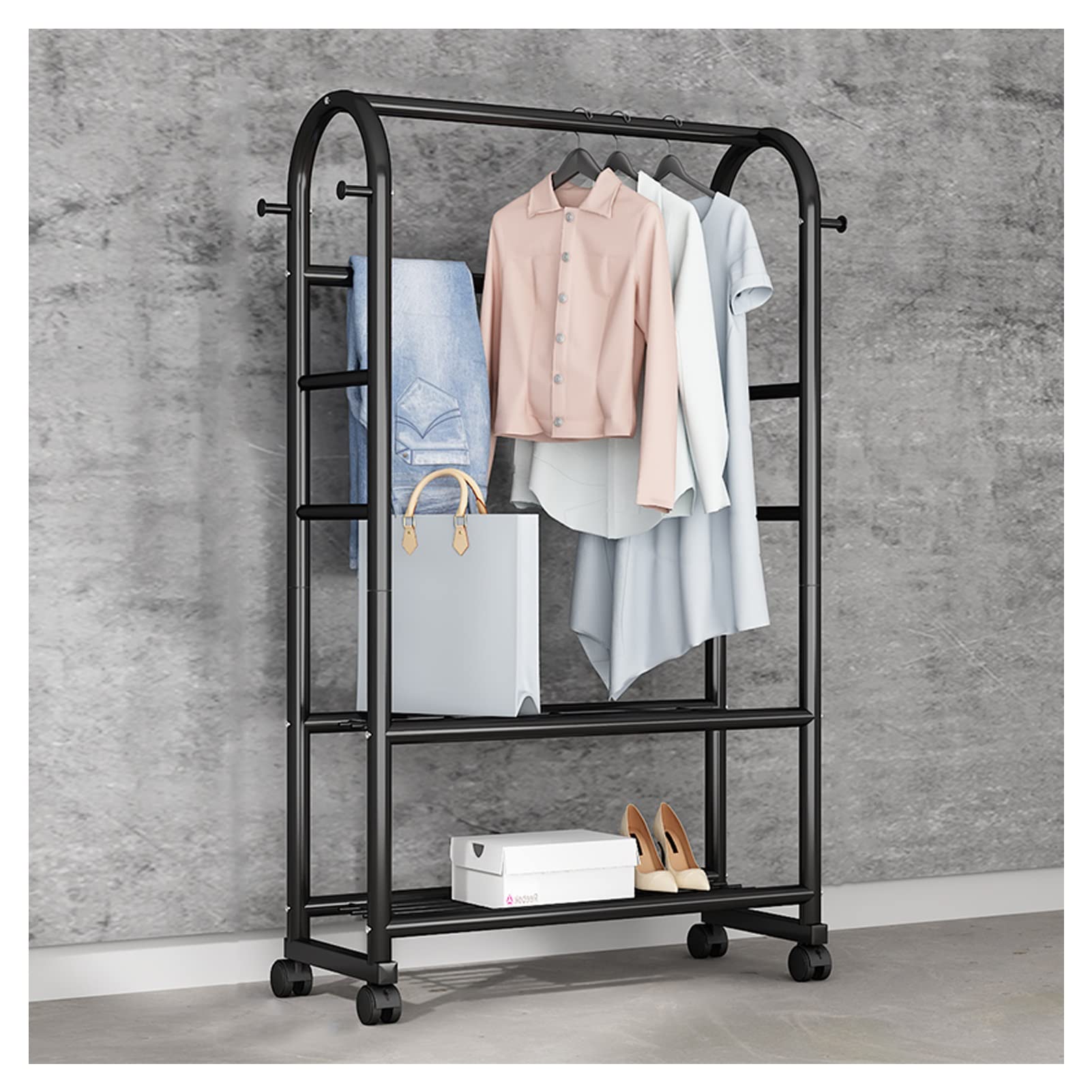YNBSHGAA Coat Rack, Heavy Duty Clothing Rails Freestanding Garment Hanger Hanging Rail Clothes Stand for Corridor Bedroom Retail Store/Gold/80Cm,Black-60Cm