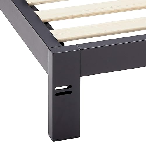 Miniatura 9 de Mellow Base de cama de metal resistente de 10 pulgadas, soporte de listones de madera, base de colchón (no necesita somier), matrimonial, color negro