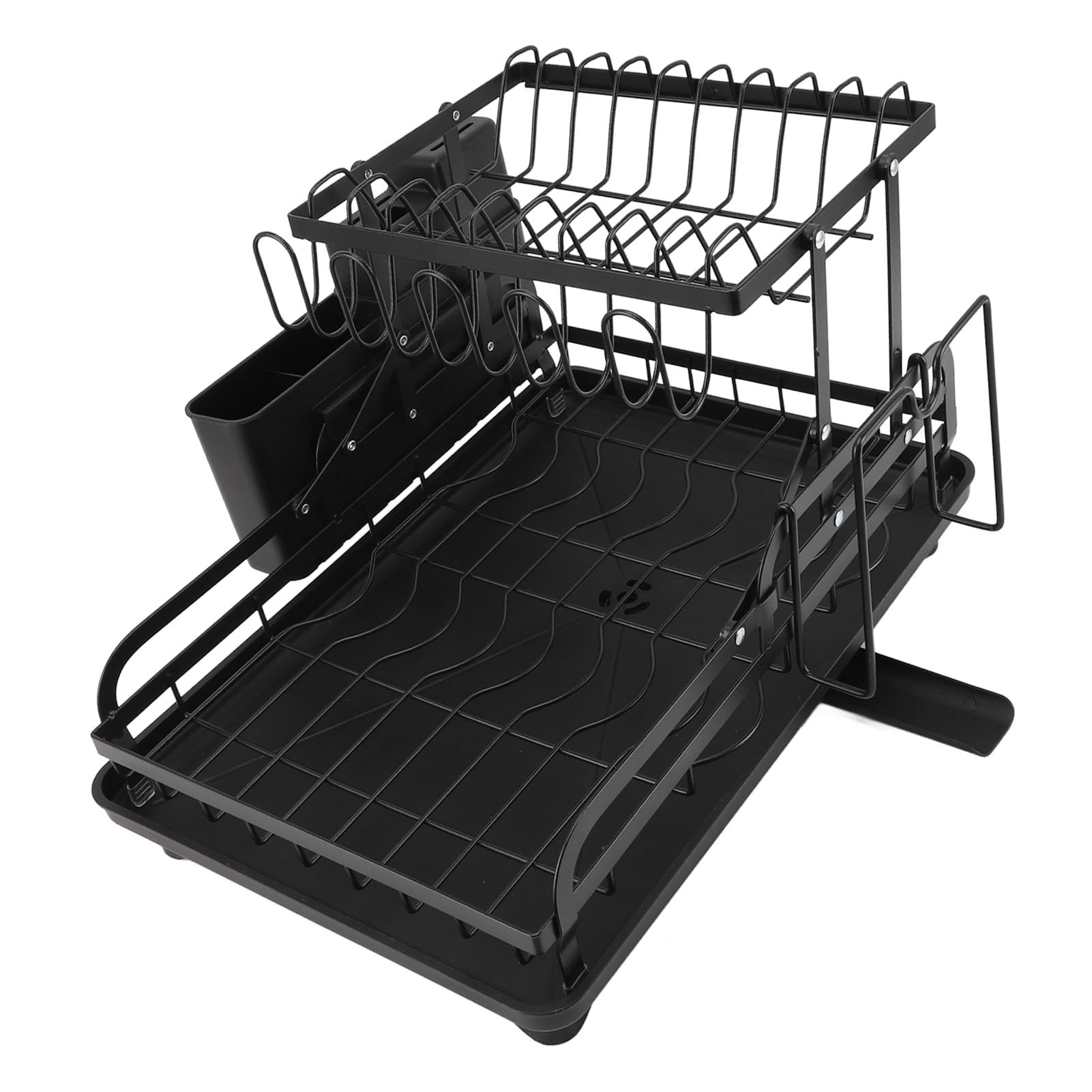 Rack de Séchage à Double Couche, Rack de Séchoir à Vaisselle de Rangement Facile pour Comptoir de Cuisine, avec Conception Pliable, Excellent Drainage (Black)