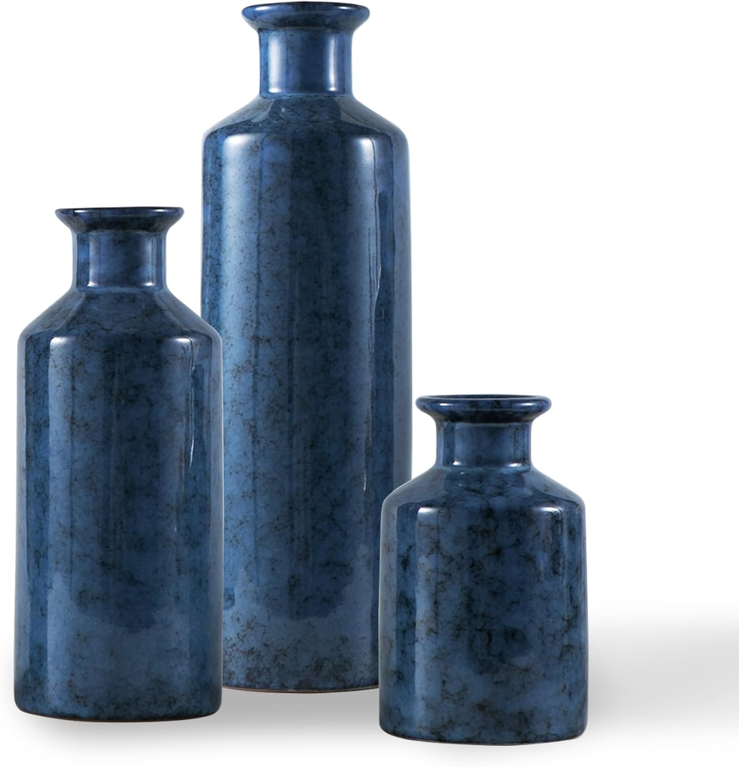 Kimdio Blue Ceramic Vase Set- 3 Blue Vases, Modern Farmhouse Vase Home Decor Accents, Pampas Grass Clay Vases for Living Room, Office, Bathroom,Home and Wedding