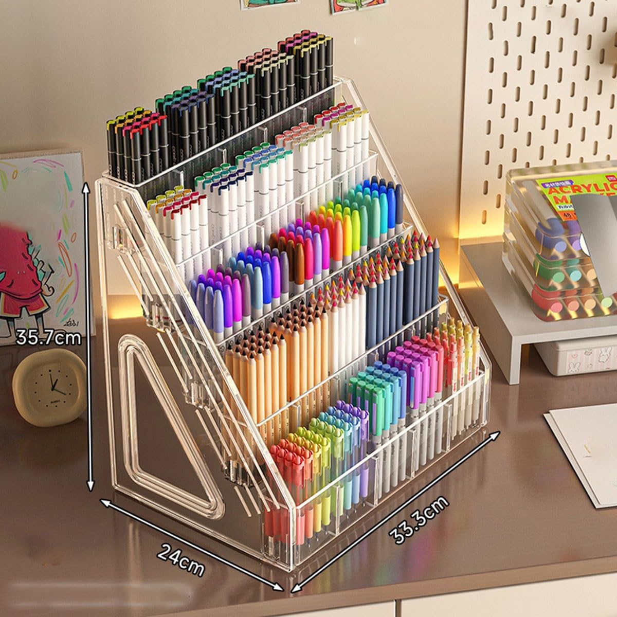 Acrylic Pen Holder Display Stand - 3-5 Tier Clear Organizer for Markers, Pens, and Art Supplies, Perfect for Office Or Studio(33.3x24x35.7cm)