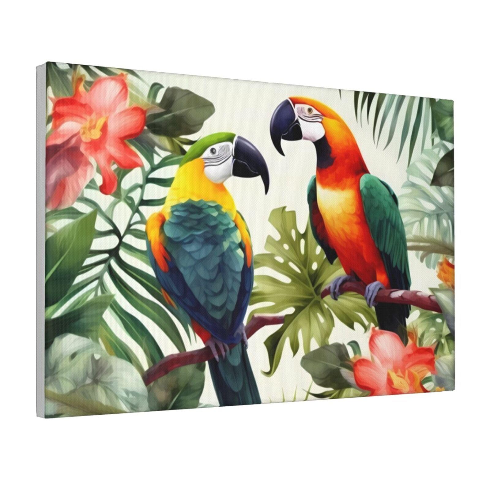 Framed Wall Art for Living Room Art Work, Toucans Parrot palm tree leaves Picture Prints Modern Office Wall Paintings Poster Aesthetic Wall Decorations for Home Decor Ready To Hang 12"x18"
