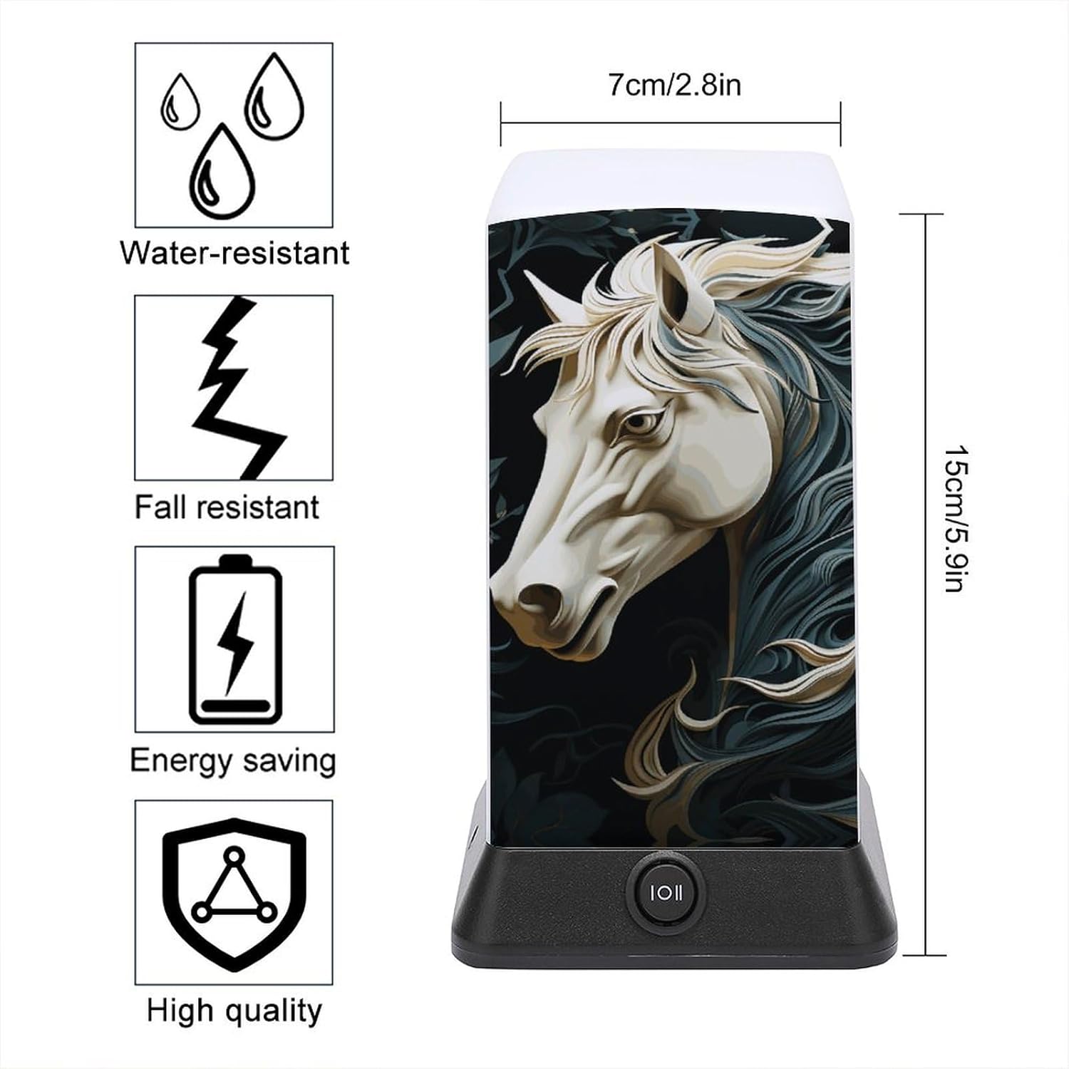 Desk Lamp Table Lamp with 2 Lighting Modes Battery Operated Horse Pattern Reading Lamp for Bedroom Nightstand