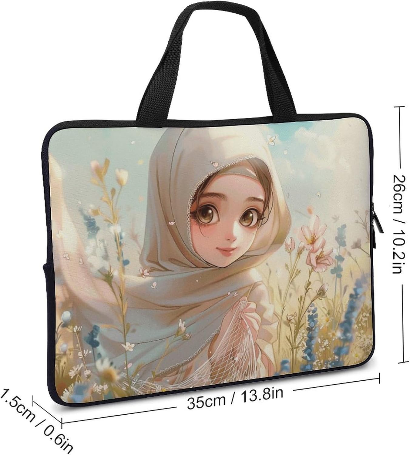 Laptop Case Sleeve Shockproof Computer Carrying Bag Cartoon Muslim Girl Laptop Bag Tote Lightweight Notebook Case Cover Traveling Briefcase Handle Bags for Travel Business 13inch image 3