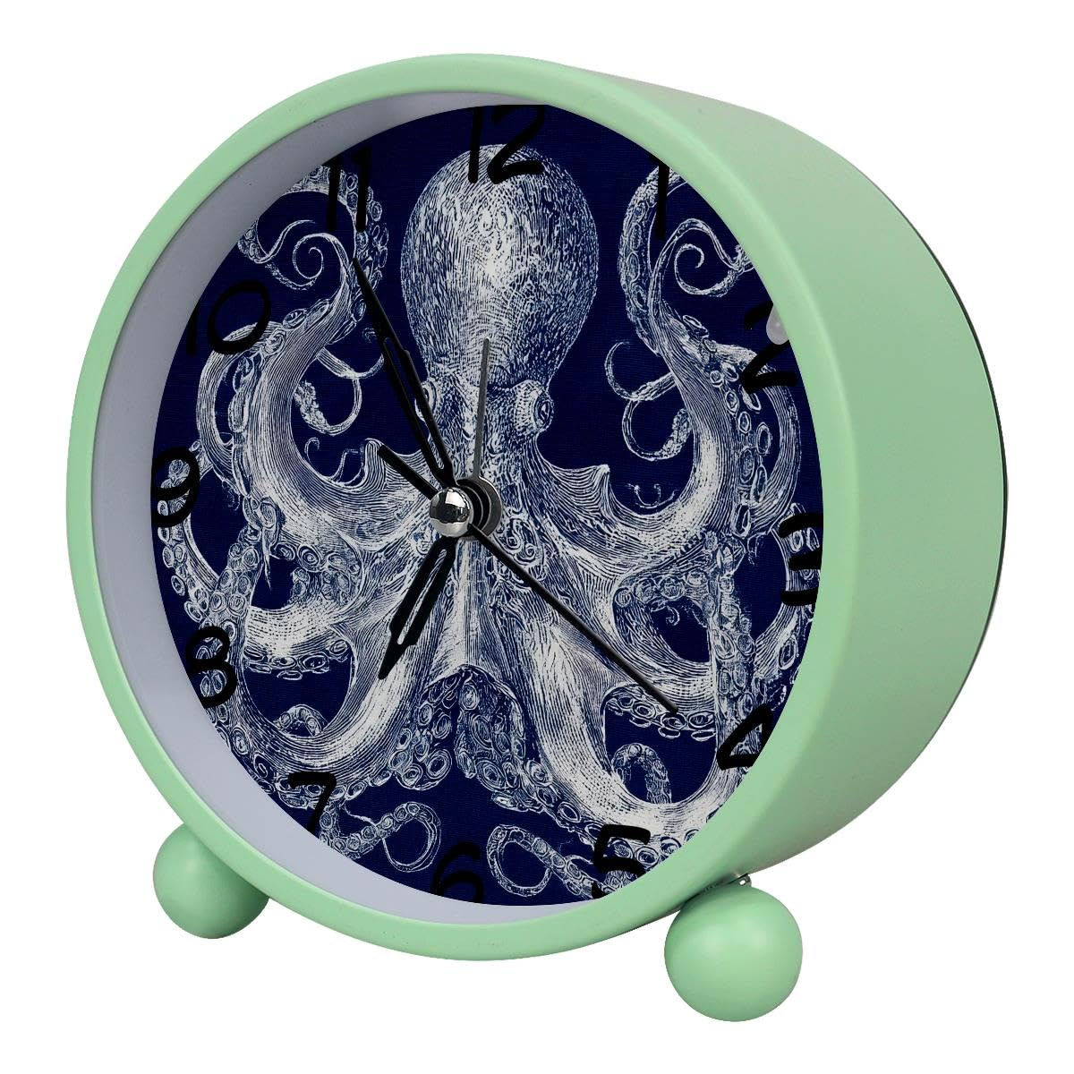 Luoweisi Analog Alarm Clock Vintage Octopus, Silent Non-Ticking with Night Light, Battery Operated, Round Desk Alarm Clock for Office, Bedroom, Elderly, Adults, Children, Student Gifts