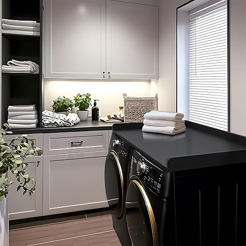 Miniatura 2 de Kaboon Lavadora secadora solo encimera, encimera de melamina con rieles de borde, 27.5 pulgadas de profundidad x 54 pulgadas de ancho, organización