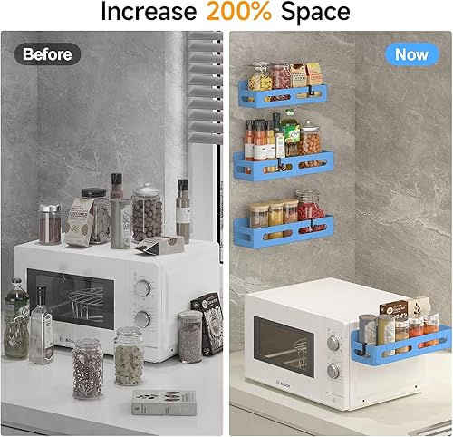 Miniatura 53 de Paquete de 4 estantes magnéticos para especias para refrigerador, organizador de especias, estante magnético móvil con 4 ganchos para organización