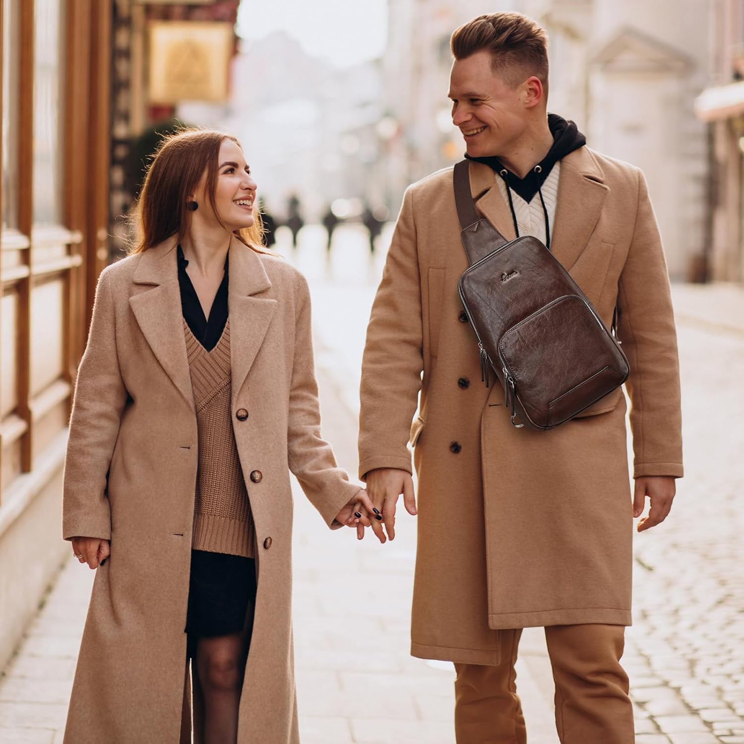 S-ZONE Sling Bag for Men Women RFID Blocking Genuine Leather Crossbody Shoulder Bag Backpack Hiking Daypack Travel | RFID Blocking, Genuine Leather, Hiking Daypack, Travel - Image 3