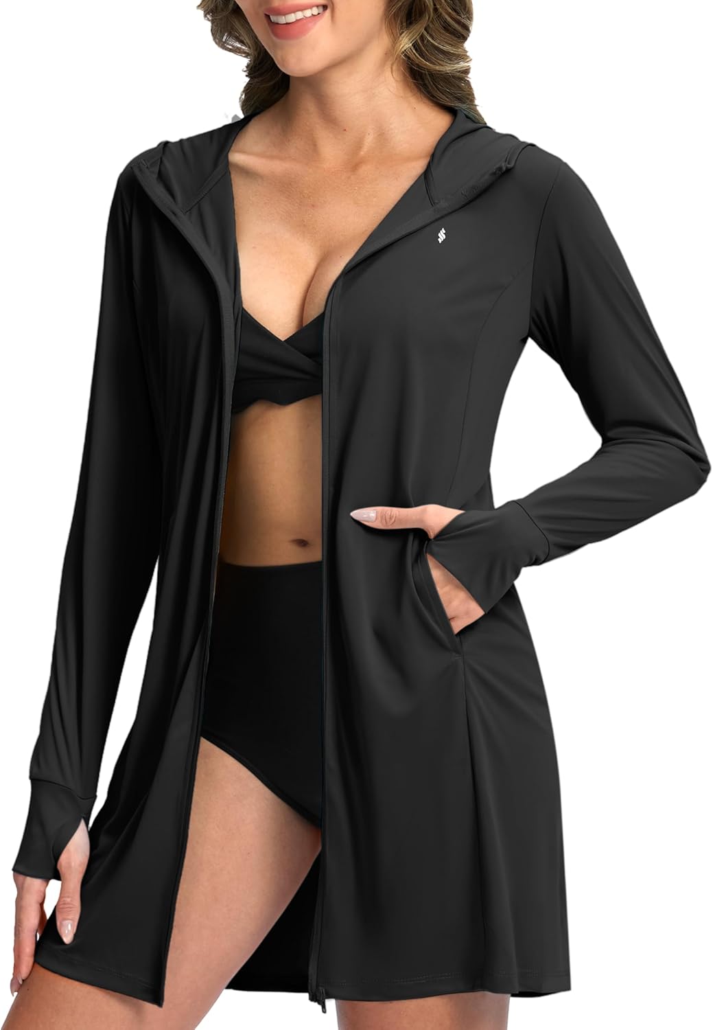 Soothfeel Women's UPF 50+ Swim Cover Up Sun Protection Hoodie SPF Lightweight Jacket Long Sleeve Beach Cover Ups for Women