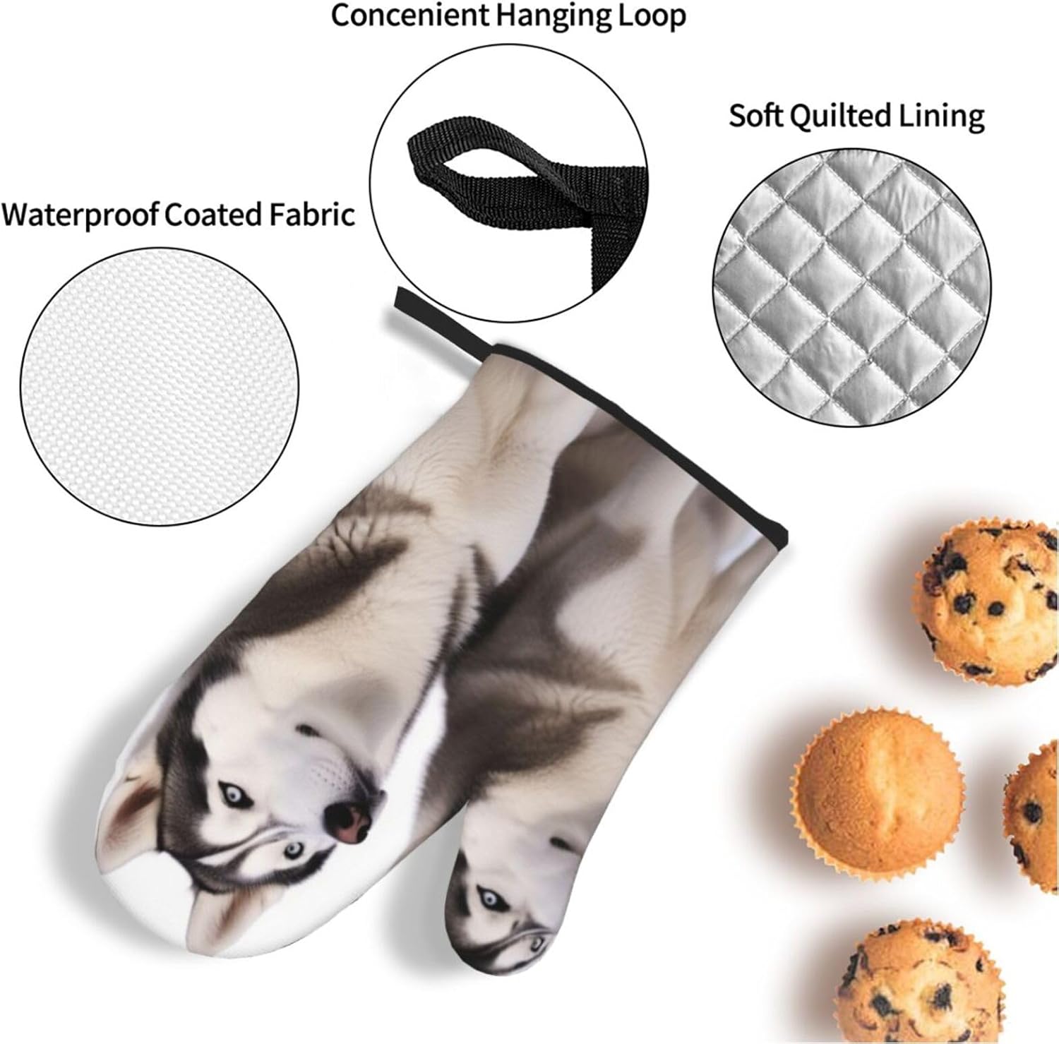 Oven Mitts and Pot Holders 4 pcs Set Oven Glove for Cooking Husky Dogs Oven Mitt Heat Resistant Kitchen Oven Gloves and Hot Pads Non-Slip Cooking Gloves for Baking Kitchen Hot Pads for Grilling