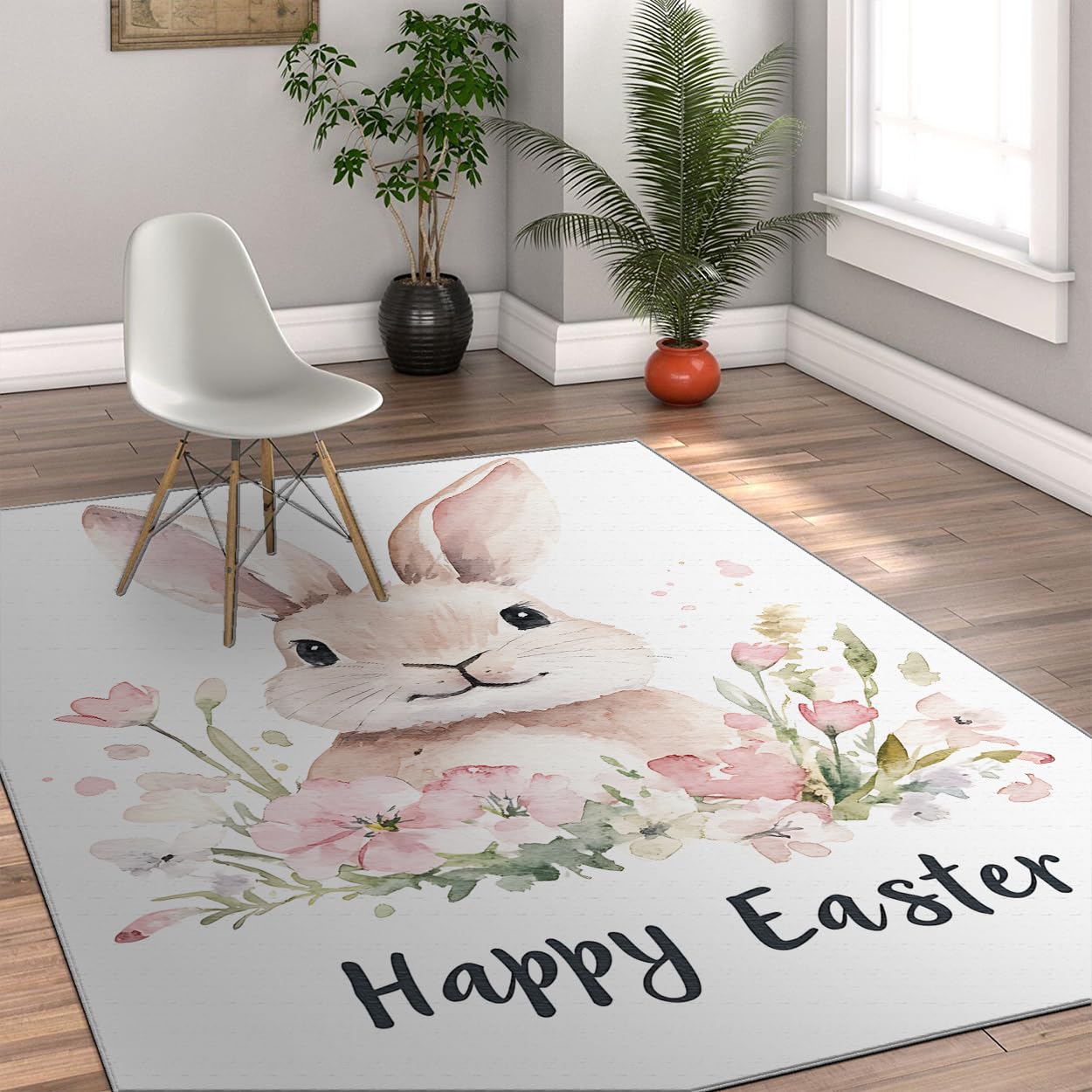 Tapis fleuri de Pâques en aquarelle anti-poussière à poils bas pour la chambre