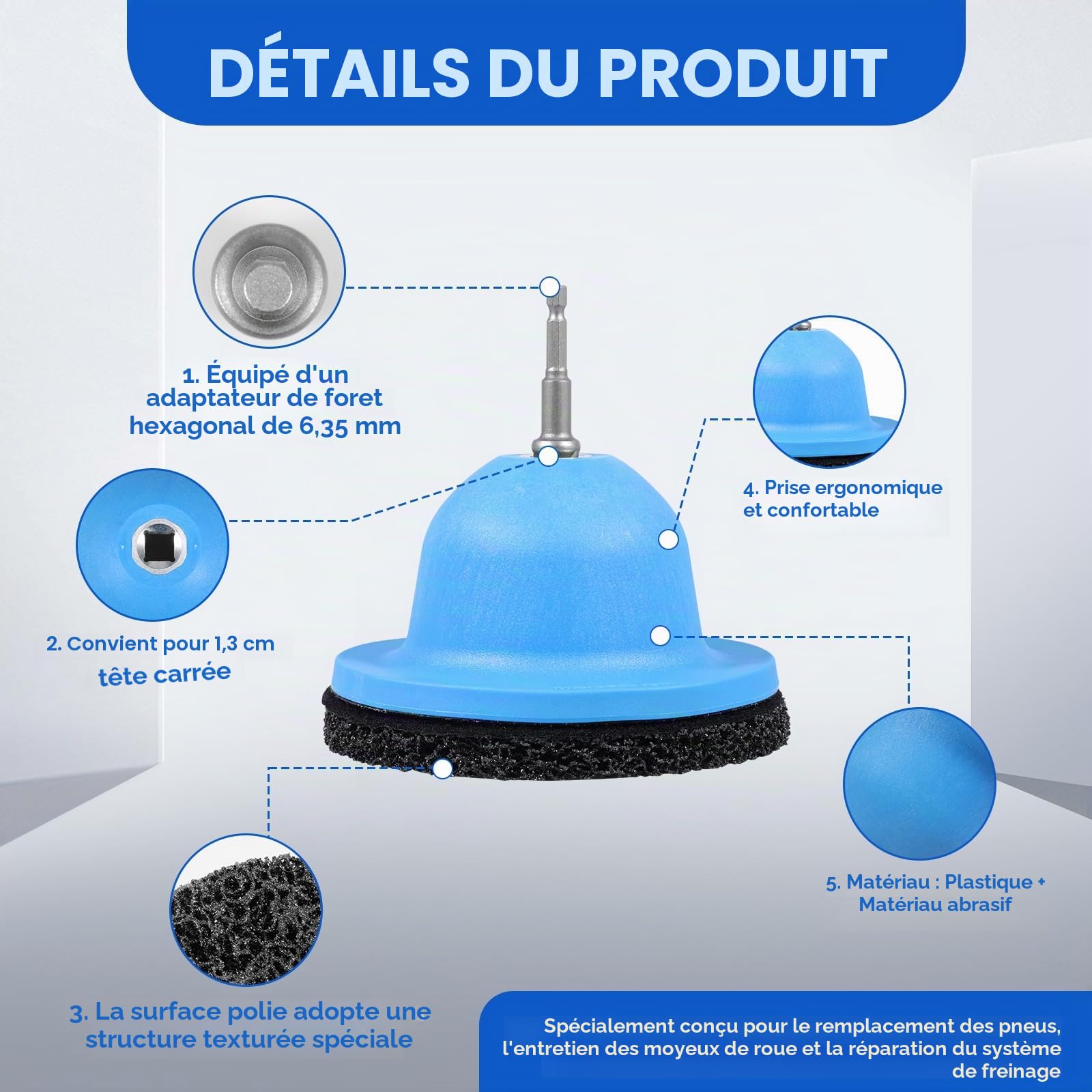 Ponceuse de moyeu de roue - Diamètre intérieur : 90 mm - Diamètre extérieur : 150 mm - Pour attelage de remorque - Avec entraînement 1/2" - Nettoyeur de moyeu de voiture pour changement de jante