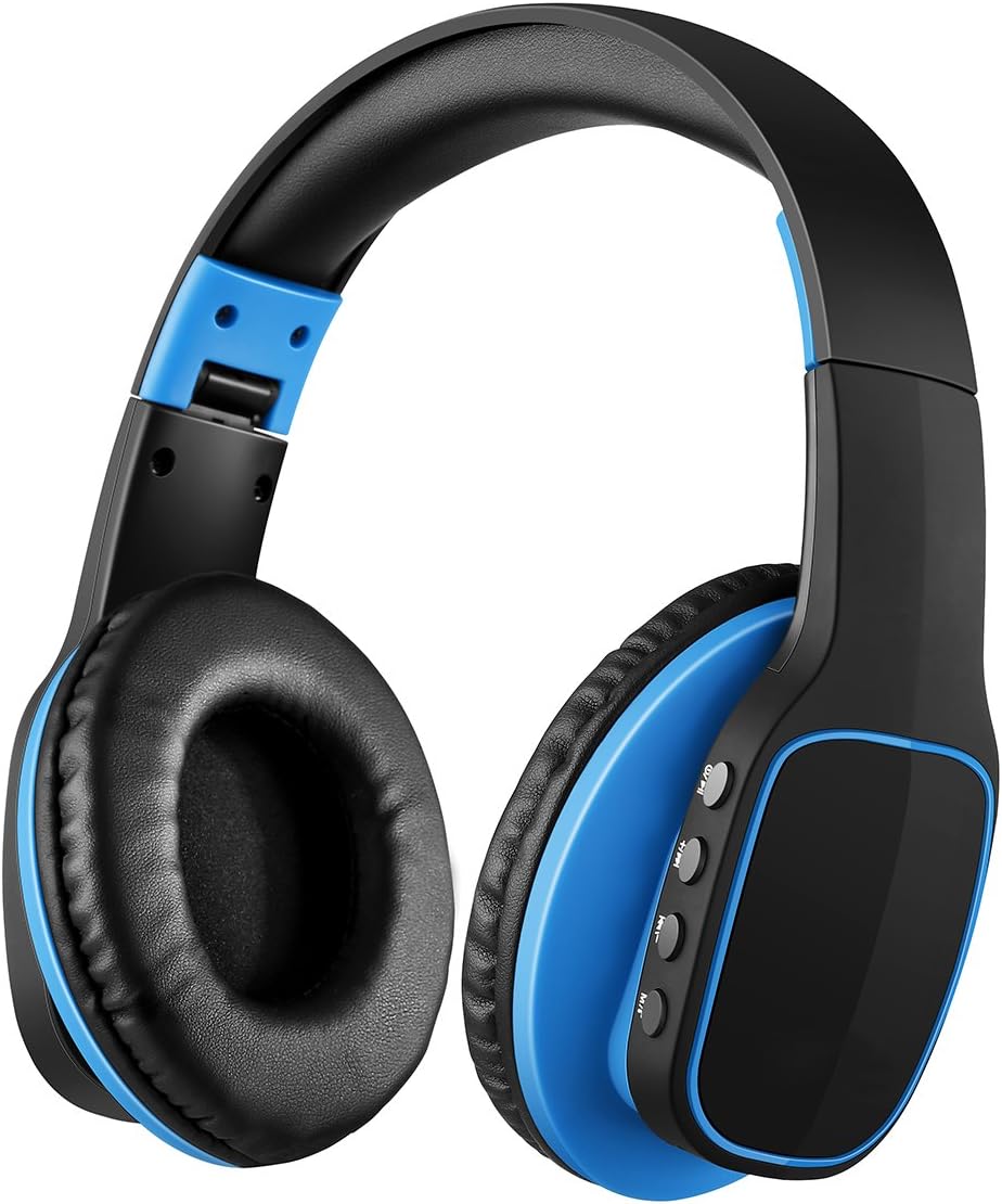 Excelvan Bluetooth Headphones Wireless Over Ear Foldable Noise Isolating Headphones Portable Headset for Men Women, with TF Port, FM, Mic and Volume Control for iphone ipad Tablet Smartphone (Blue)