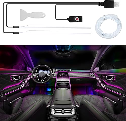 Tira de luces LED para interiores de automóvil, fibra óptica, RGB multicolor, 2 en 1, kit de iluminación ambiental 2 en 1, luces de neón para