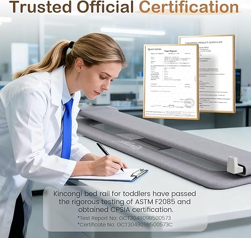 Miniatura 6 de Kincongi Riel de cama para niños pequeños, rieles de cama basculantes de 150 cm con base en forma de U más ancha, protector de cama transpirable