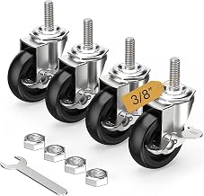 HOLKIE Caster Wheels 3 inch Locking Stem Casters, 3/8" -16 x 1-1/2" (Stem Diameter 3/8", Stem Length 1-1/2") Threaded Stem Casters Swivel Casters Set of 4 Heavy Duty Castors Black