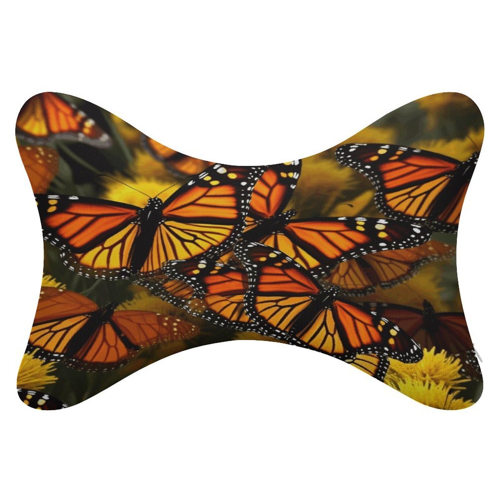 VstaDank Monarch Butterflie Car Neck Pillows 2 Pack Removable Ergonomic Cervical Support Pillow Fashion Cozy Bone Shaped Pillows Soft Car Headrest Pillow for Office Airplane Most Car