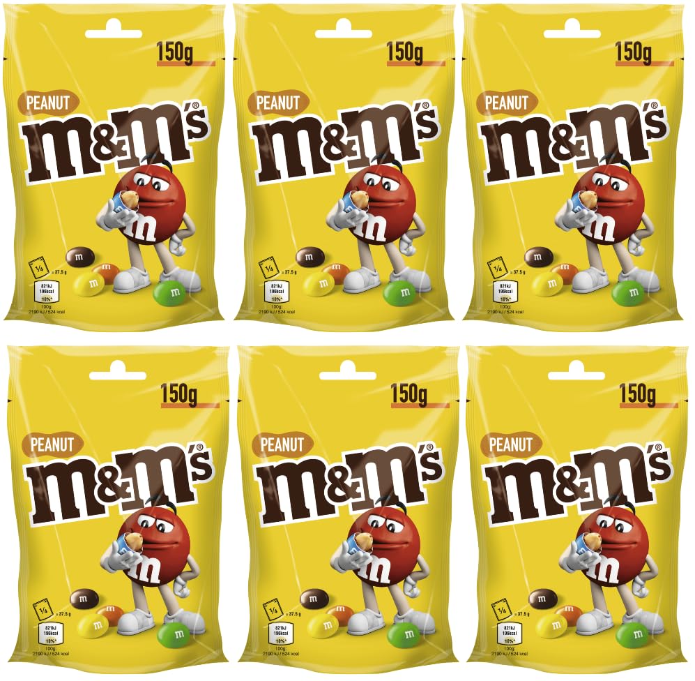 M&M'S Peanut 6x 150g | Peanut | Schokolinsen mit Erdnusskern | Schokolade Geschenk Snack Naschen Süßigkeiten Süßes | Sechs Packungen (6 x 150g = 900g)