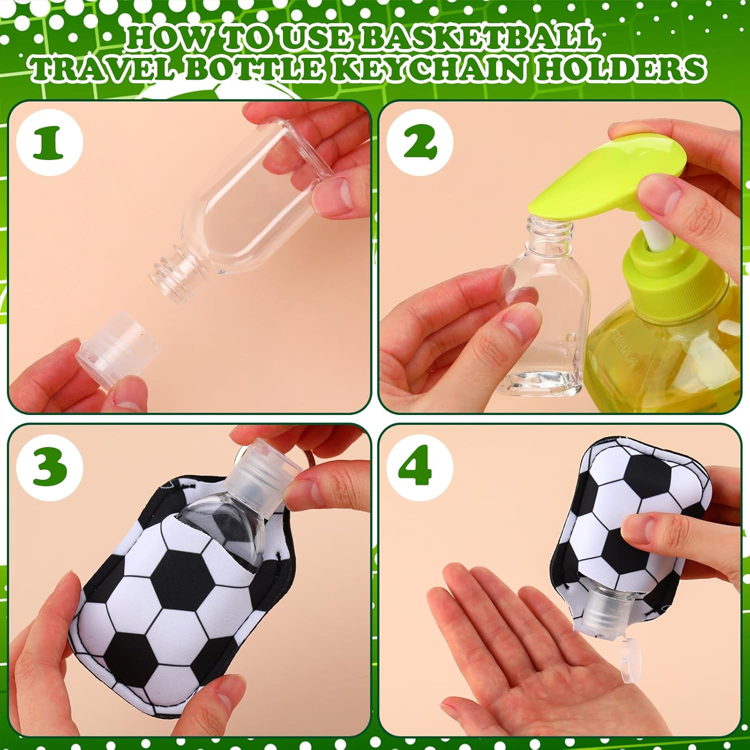 Kigeli 24 Set Softball/Basketball/Baseball/Soccer Hand Sanitizer Keychain Holders Bottle Team Gifts Empty Sports Party Favor