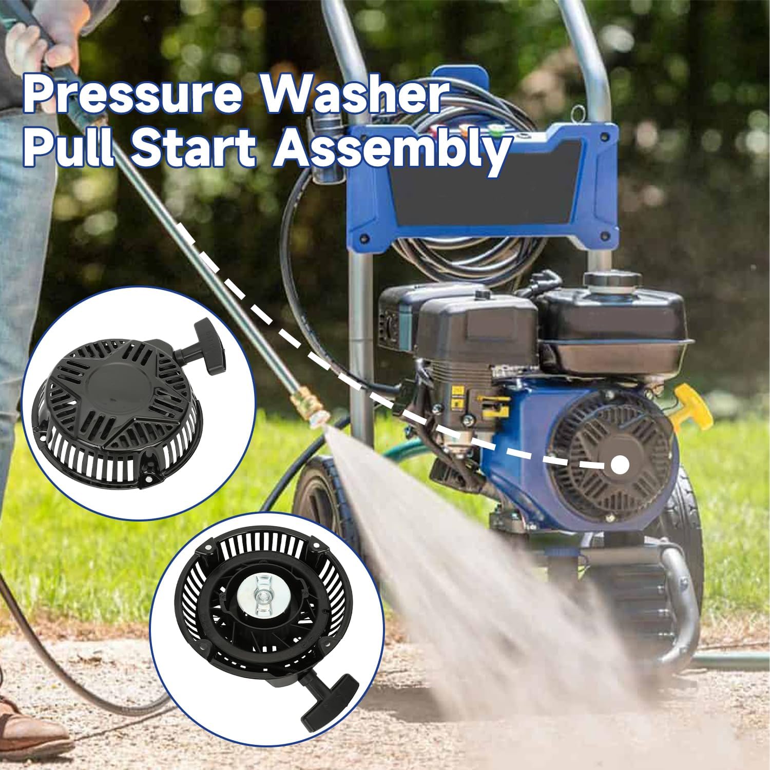 Pull Start Assembly Compatible with Pressure Washer Westing-House 212cc Engine WPX2700 WPX3200 WPX3400 WPX3600 Power-Horse, Recoil Starter for DuroStar DS4000S 208cc 224cc Generator Parts