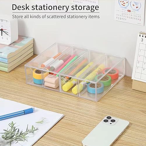 Miniatura 6 de Organizador apilable de almacenamiento de 4 cajones para tocador, baño, dormitorio, escritorio, oficina, 2.5 x 6.9 x 9.7 pulgadas, transparente