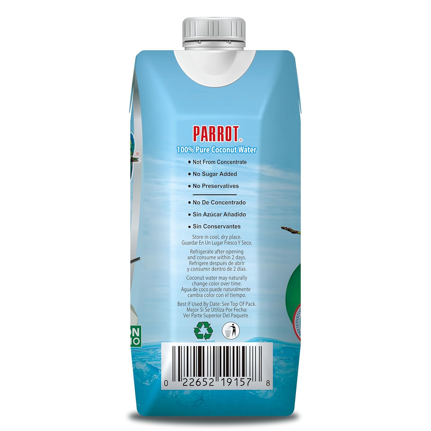 Parrot 100% Pure coconut water 11.10 fl oz 100% Juice Refreshing Coconut Taste Natural Essential Plant Based Non-GMO Electrolytes Antioxidant Low Calorie Hydrating(Pack of 12)