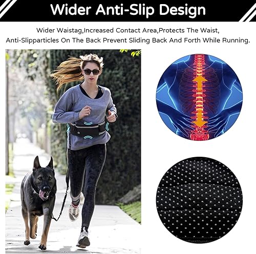 Miniatura 3 de Correa de perro manos libres con bolsa de cintura para pasear perros grandes, correa elástica que absorbe los golpes con bolsa con cremallera para