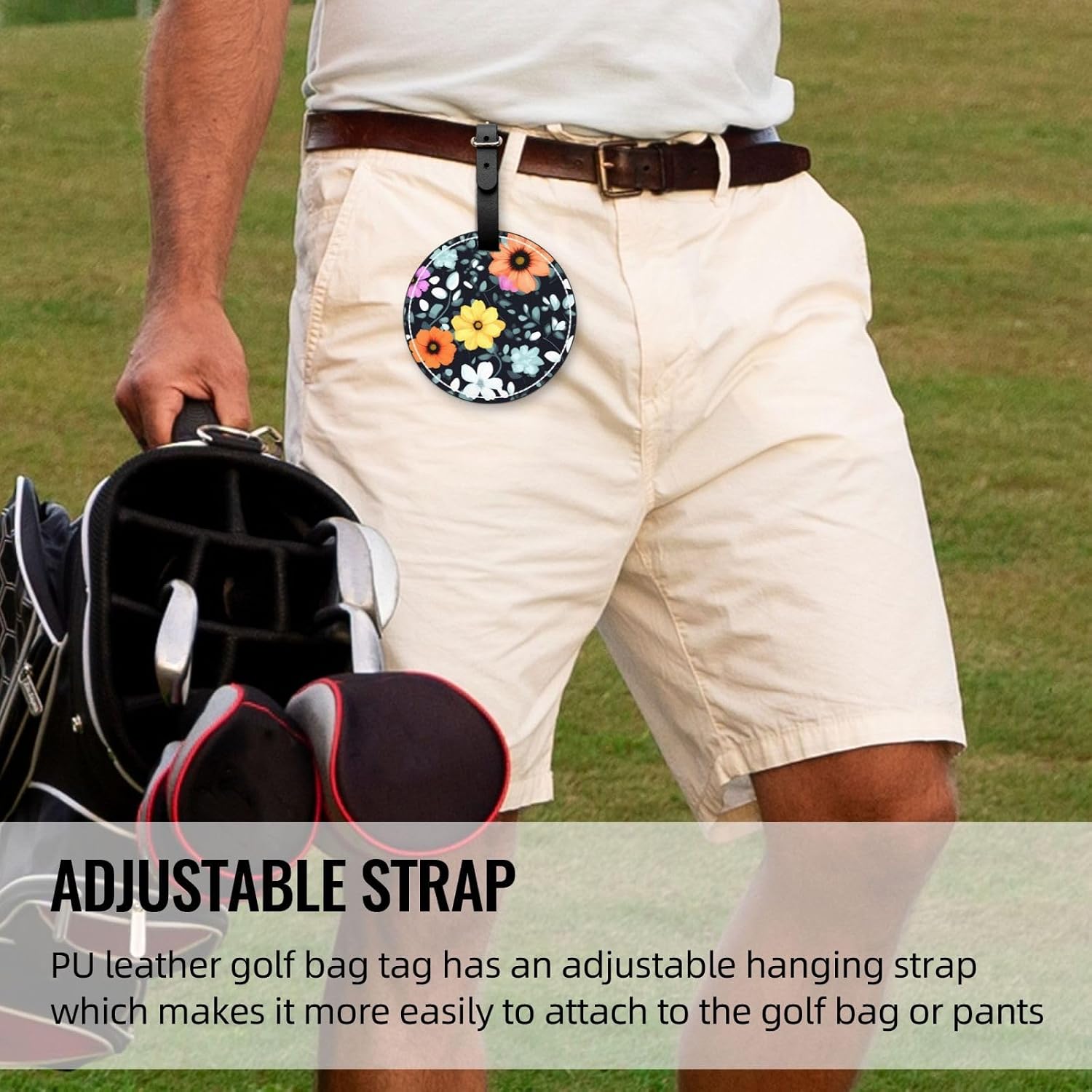 Beautiful Colourful Flowers Black Printed Golf tee Storage Bag - for Men only, Durable PU Material, Easy to Carry, Enhance The Golf Experience