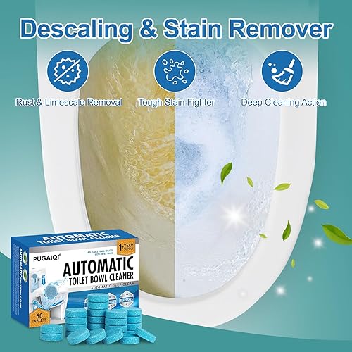 Miniatura 5 de PUGAIQI Tabletas limpiadoras automáticas de inodoro, asiento de inodoro azul, desincrusta y desodoriza, seguro para sépticos, limpieza continua,
