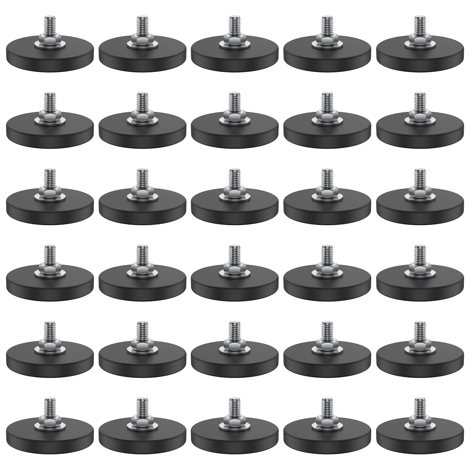 Magnesy neodymowe gumowane, Ø 43 mm magnes z gwintem M6, gumowane magnesy, siła przyczepności 10 kg, mocny magnes do mocowania kamery, uchwytu wideo, listwy świetlnej, pojazdów (30 sztuk)