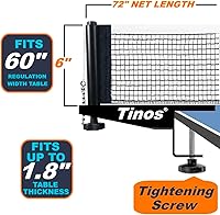 Tinos Professional Table Tennis Net & Post Set - Screw Clamp for 1.8" Tables, Height & Tension Adjustable Ping Pong Net