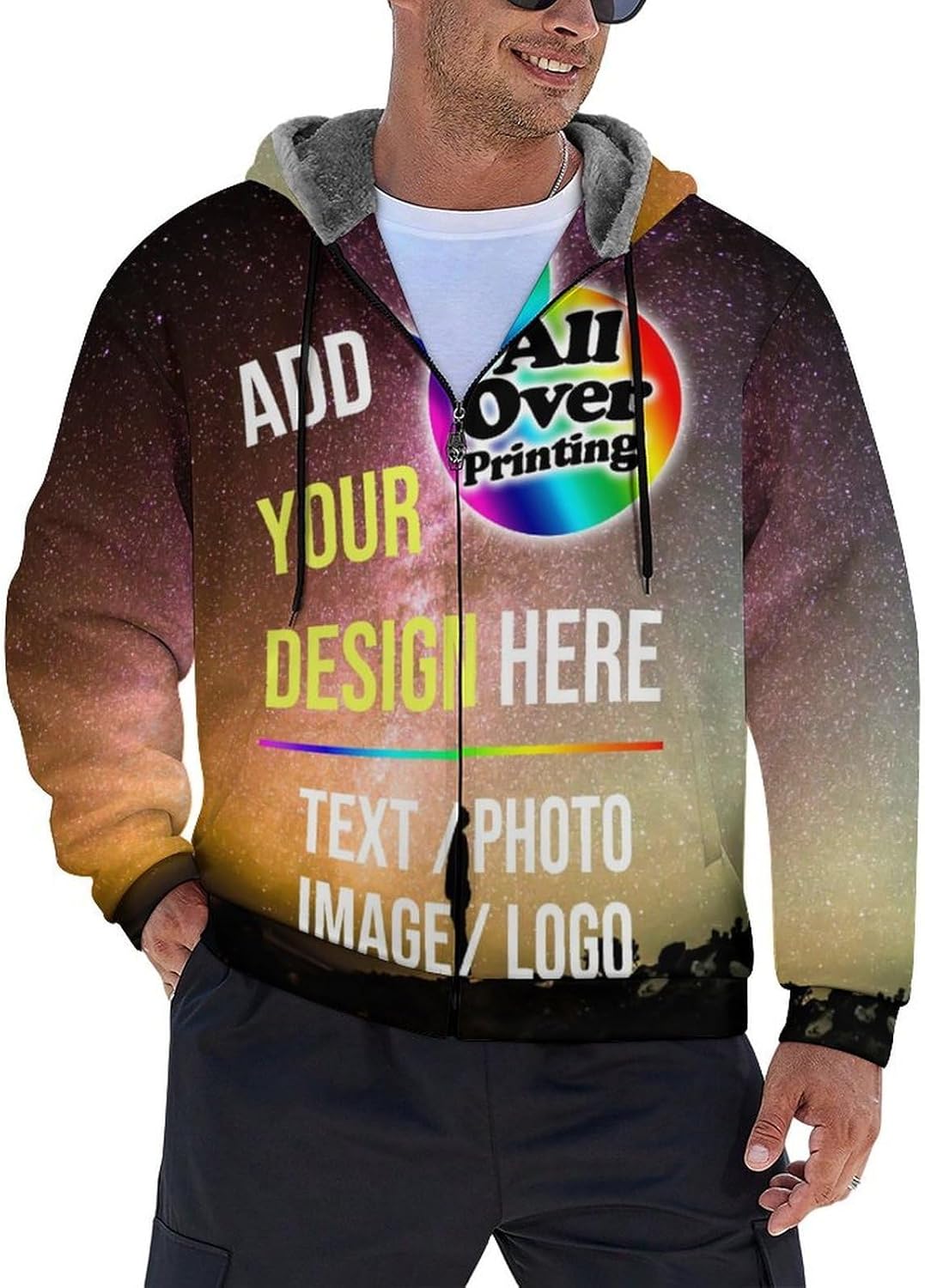 Custom Fleece Hoodie Jacket 2 Side Front Back Print Design Your Own Flannel Thick Winter Warm Thermal Zip up