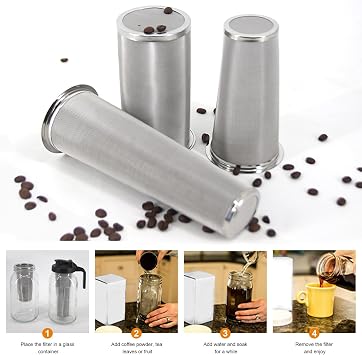 Cold Brew Coffee Filter for Wide Mouth Mason Jar,304 Stainless Steel Strainer for Iced Coffee Maker, Sun Tea and Cold Brew Coffee Maker (32oz Cylinder)