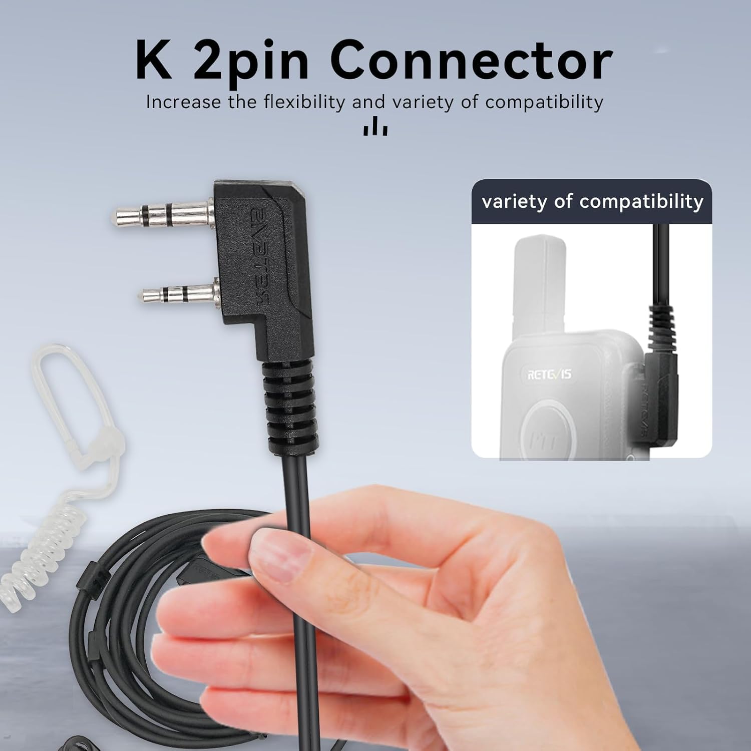 Retevis AI Active Noise Cancelling Two Way Radio Earpiece, Rechargeable, for RT22 RT21 H-777 RT68, Compatible with Pxton Baofeng BF-888S Kenwood Walkie Talkie, Walkie Talkie Earpiece with Mic(4 Pack)