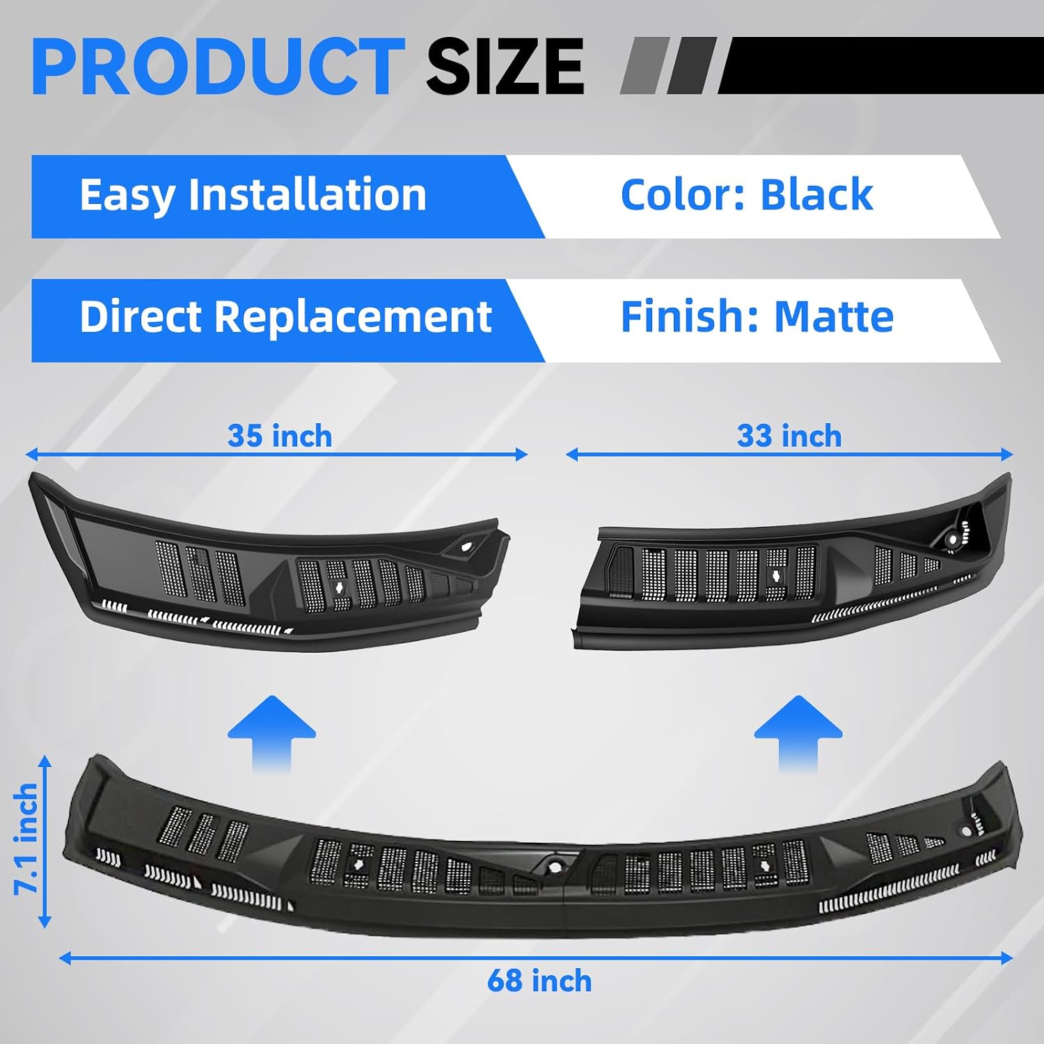 FL3Z15022A69B Windshield Wiper Cowl Panel Grille Compatible with 2015-2020 Ford F150 Front Window Cover Insert Panel with Nozzles Hoses Replace FL3Z15022A69-B FL3Z15022A68C, Left & Right