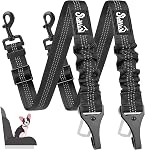 SlowTon Dog Seat Belt, Adjustable Dog Safety Belt Leash, 2 in 1 Latch Bar Attachment Dog Car Seatbelt with Elastic Nylon Bungee Buffer, Reflective Nylon Belt Tether Connect to Pet Harness Black