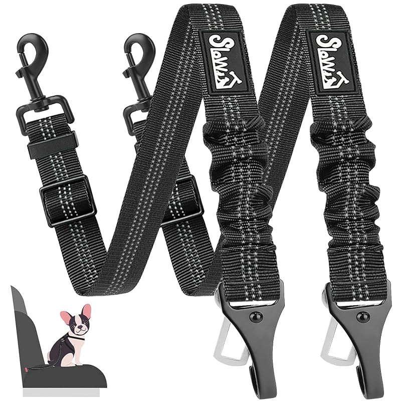 Cinto de Segurança para Cães SlowTon com Fixação LATCH e Fivela, Nylon, Preto, 2 unidades