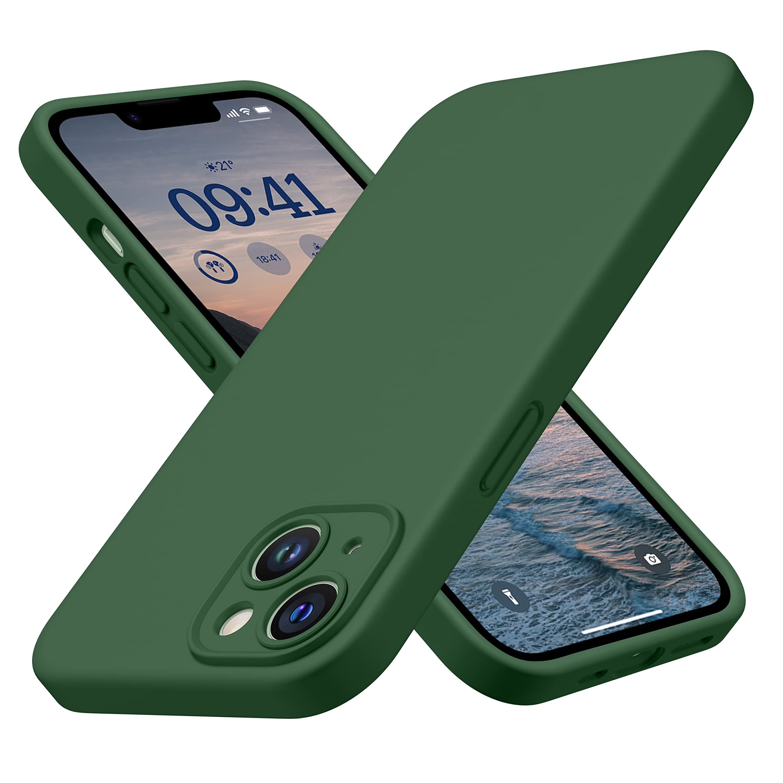 CellEver Heavy-Duty Silicone Case for iPhone 14 [Camera Protection] [Anti-Oil Coating] Military Drop Protection, Soft Scratch-Free Interior, Forest