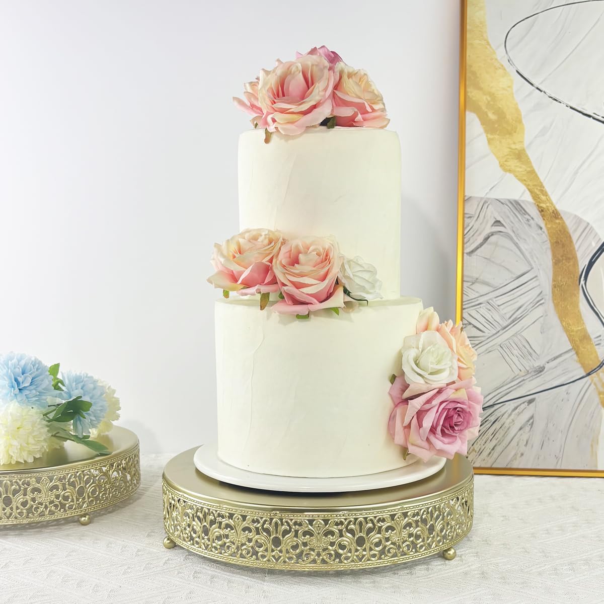 cake stand, metal round cupcake dessert stand cake display holder cookies fruit serving tray decor for wedding party birthday baby showers anniversary (12in, gold)