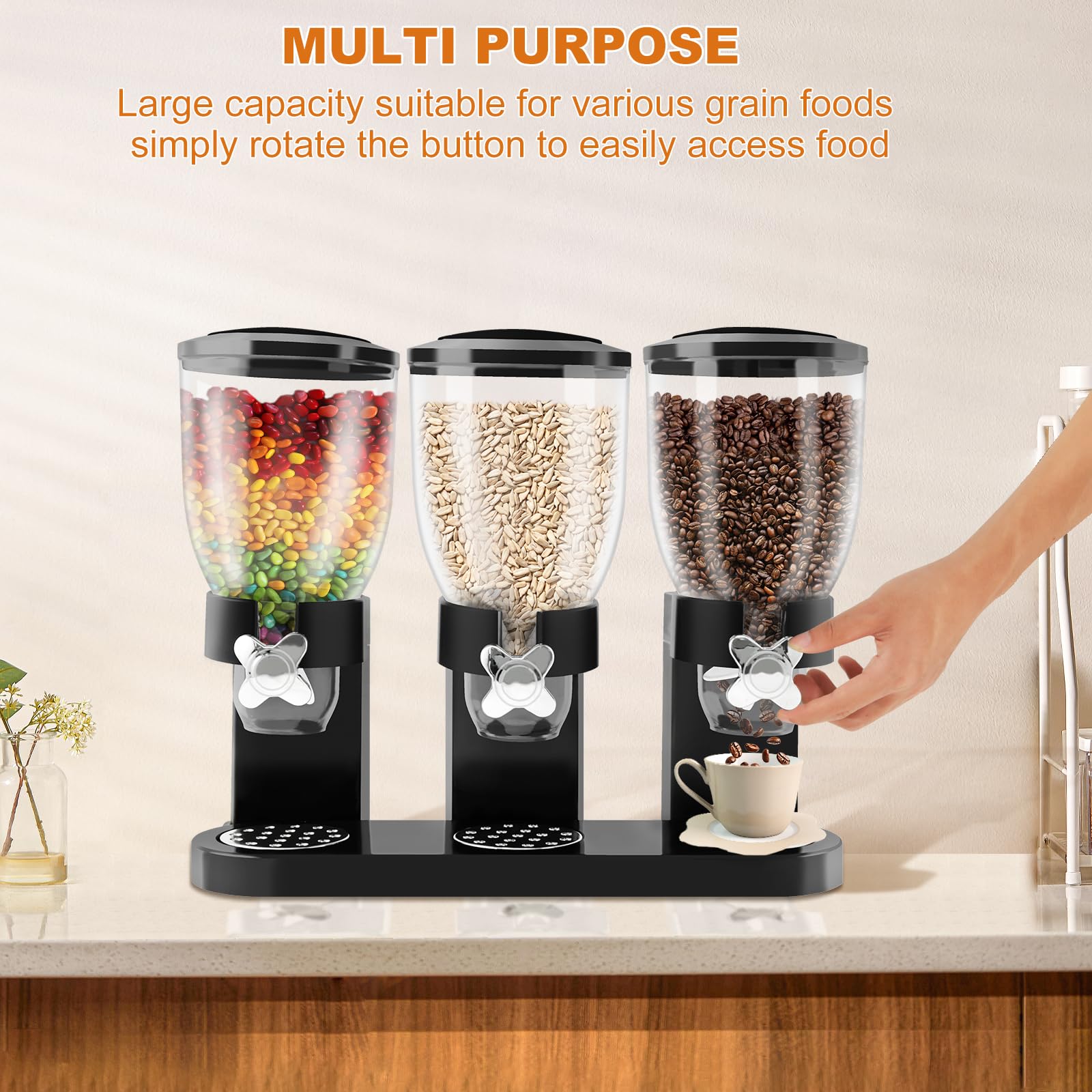 Dispenser per cereali, piano di lavoro, Triple Troy Food Spenser 2 l, contenitore per cereali con capacità, ermetico, contenitore per alimenti, caramelle, caramelle