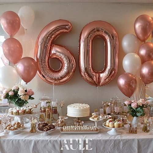 Miniatura 10 de AULE Globos grandes de oro rosa de 40 pulgadas con el número 8, globos de helio de aluminio grandes del 0 al 9, decoraciones gigantes de fiesta de